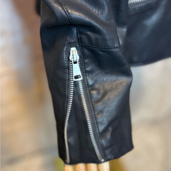 Baccini Black Faux Leather Jacket with Silver Accents Peplum bottom - Picture 2 of 9